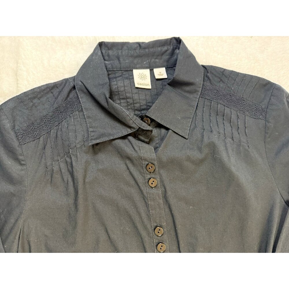 NWT‎ CASLON Double Button Up Long Sleeve Shirt Women's M Cotton Black Dressy